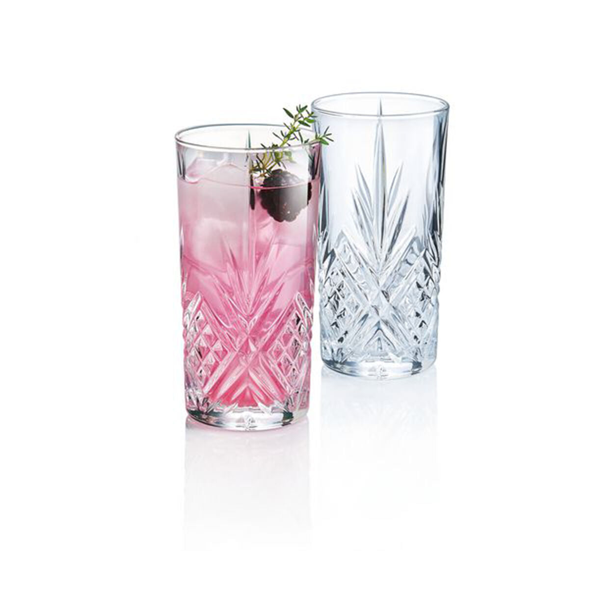 Juomalasi 380 ml, kuviollinen pitkälasi 6 kpl, leikattu drinkkilasi arkikäyttöön