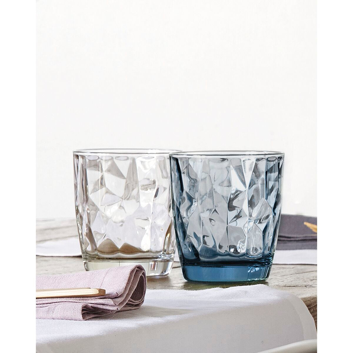 Juomalasi 390 ml, 6 kpl - sininen diamond-kuvio, Bormioli Rocco