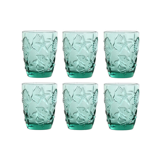 Juomalasisetti 6 kpl 290 ml, turkoosi kristallilasi meriaihe reliefeillä