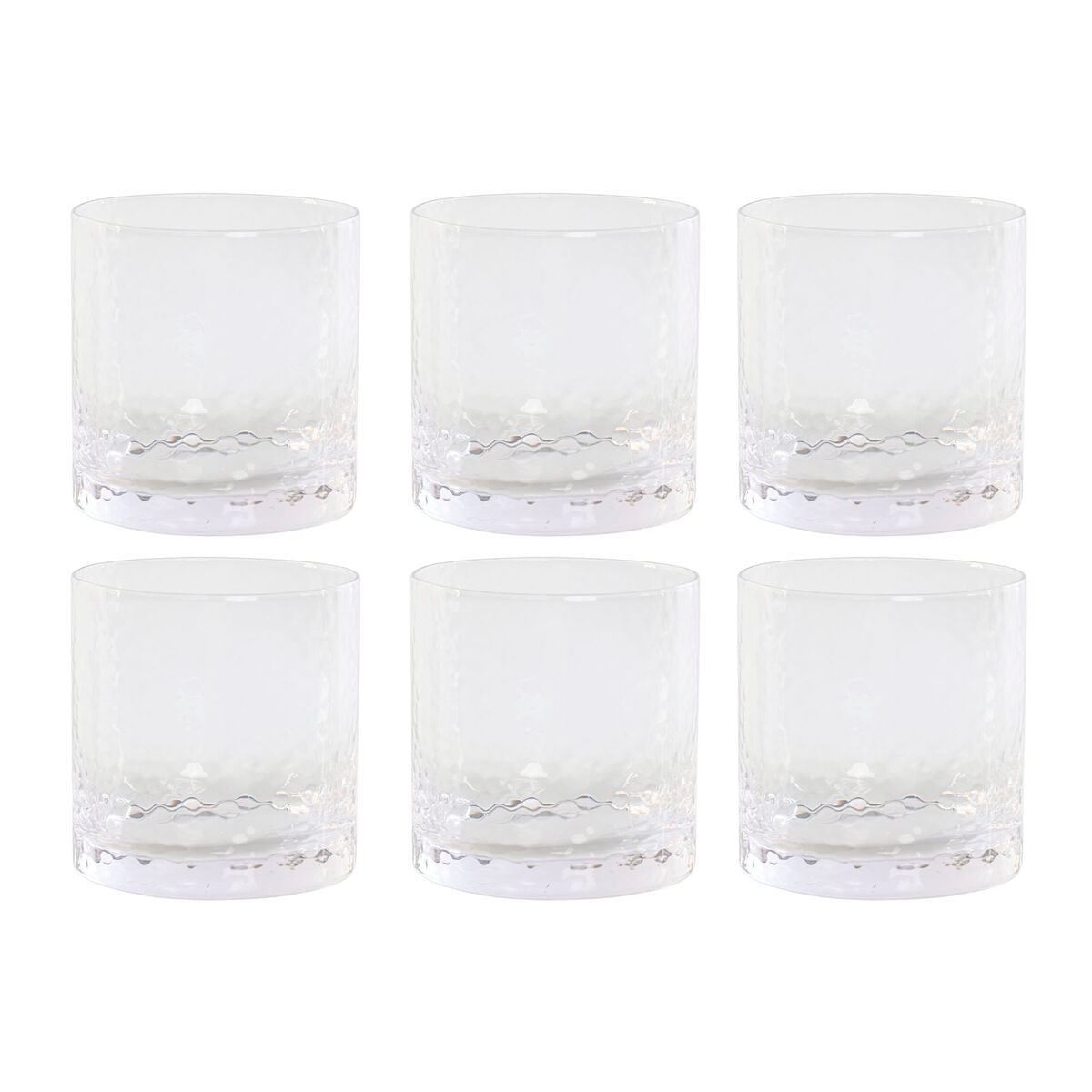 Juomalasisetti 6 kpl, läpinäkyvä kristalli reliefillä, arkeen & juhlaan – 8,4×8,4×9 cm