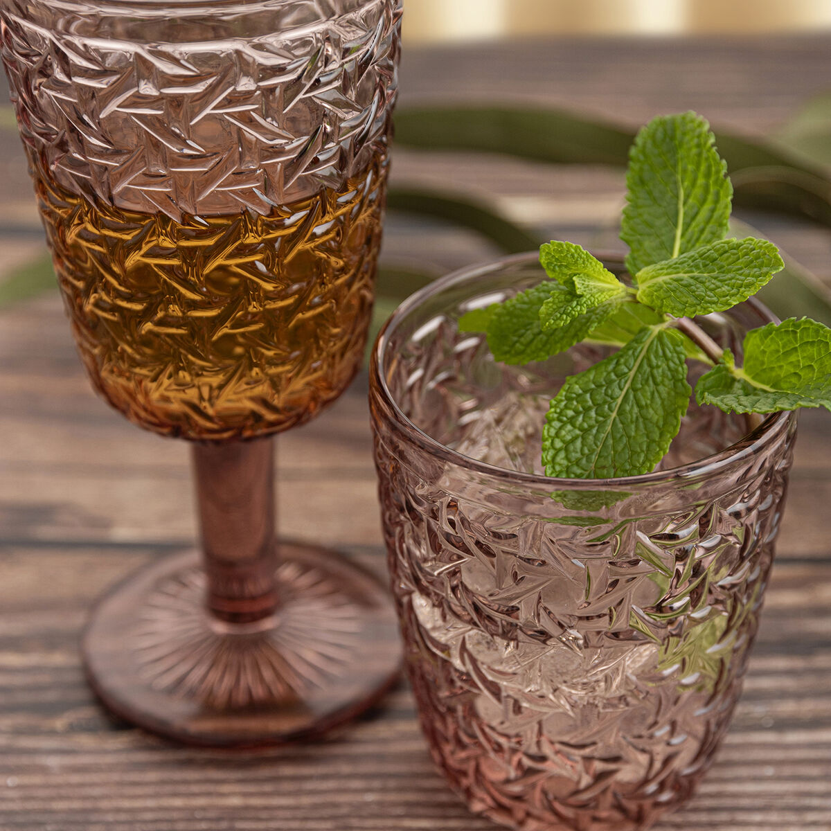 Juomalasit 300 ml, 6 kpl - vaaleanpunaiset kuvioidut lasit arkeen & juhlaan