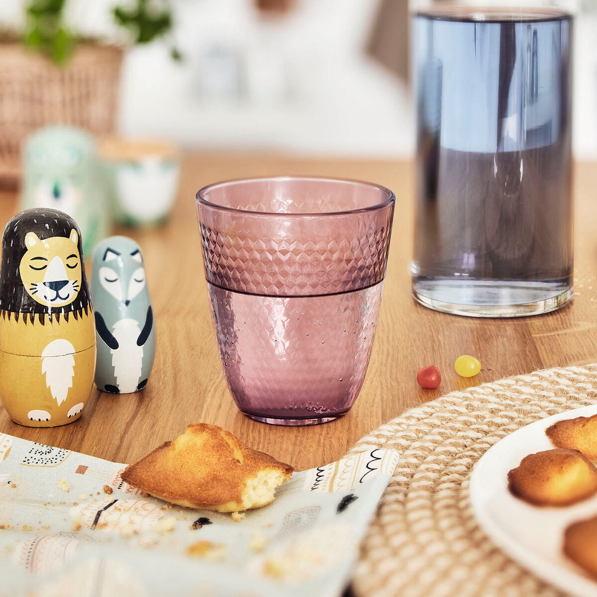 Juomalasit 310 ml, 6 kpl vaaleanpunaiset, kuvioitu lasi ruokapöytään Pampille Rosa