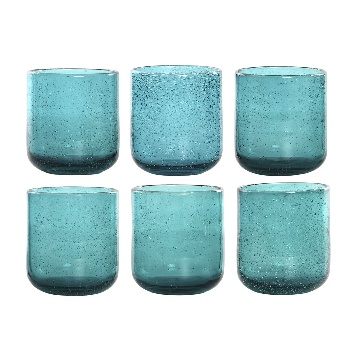 Juomalasit 320 ml, 6 kpl - turkoosi kristallilasi, kuplapinta, 8,3 x 8,3 x 9,3 cm