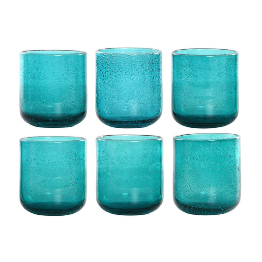 Juomalasit 320 ml, 6 kpl - turkoosi kristallilasi, kuplapinta, 8,3 x 8,3 x 9,3 cm