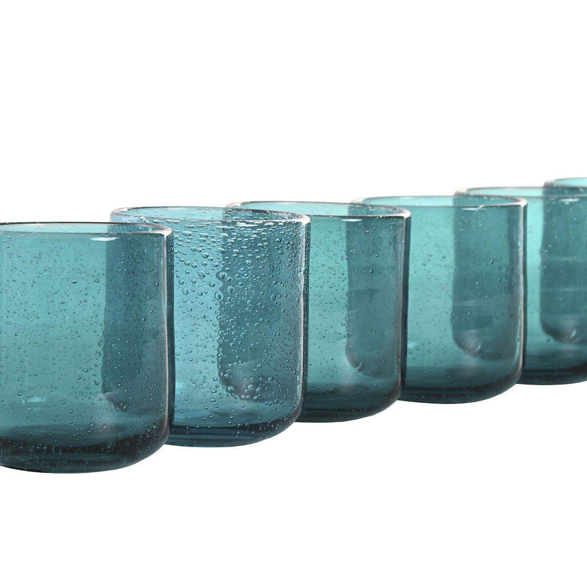 Juomalasit 320 ml, 6 kpl - turkoosi kristallilasi, kuplapinta, 8,3 x 8,3 x 9,3 cm