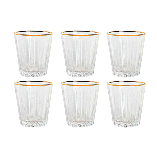 Juomalasit 350 ml 6 kpl, kullareunus & kohokuvioitu kristalli