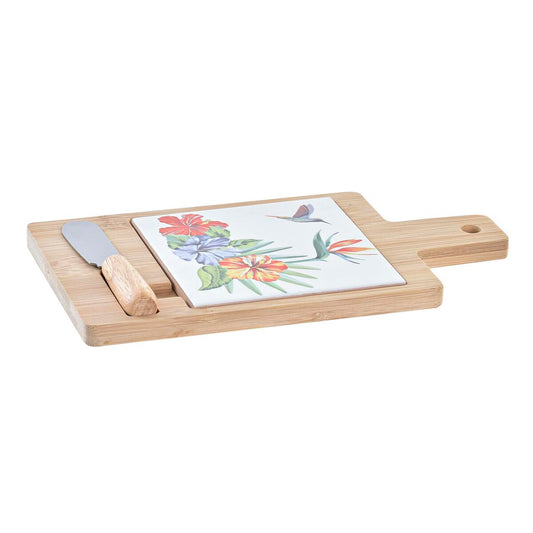 Juustolautanen bambu & keramiikka 21,5 x 11,8 cm, 3 kpl, trooppinen kuvio