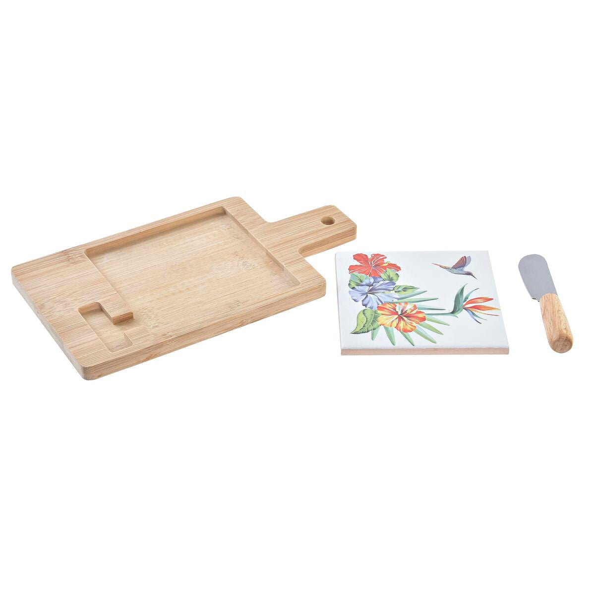 Juustolautanen bambu & keramiikka 21,5 x 11,8 cm, 3 kpl, trooppinen kuvio
