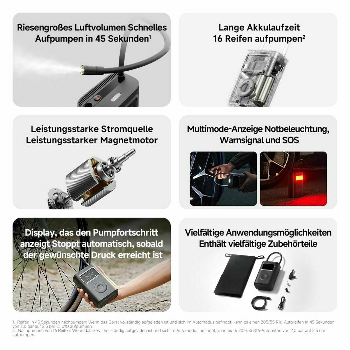 Kannettava rengaspumppu akulla, digitaalinen ilmapumppu autoon & pyörään led