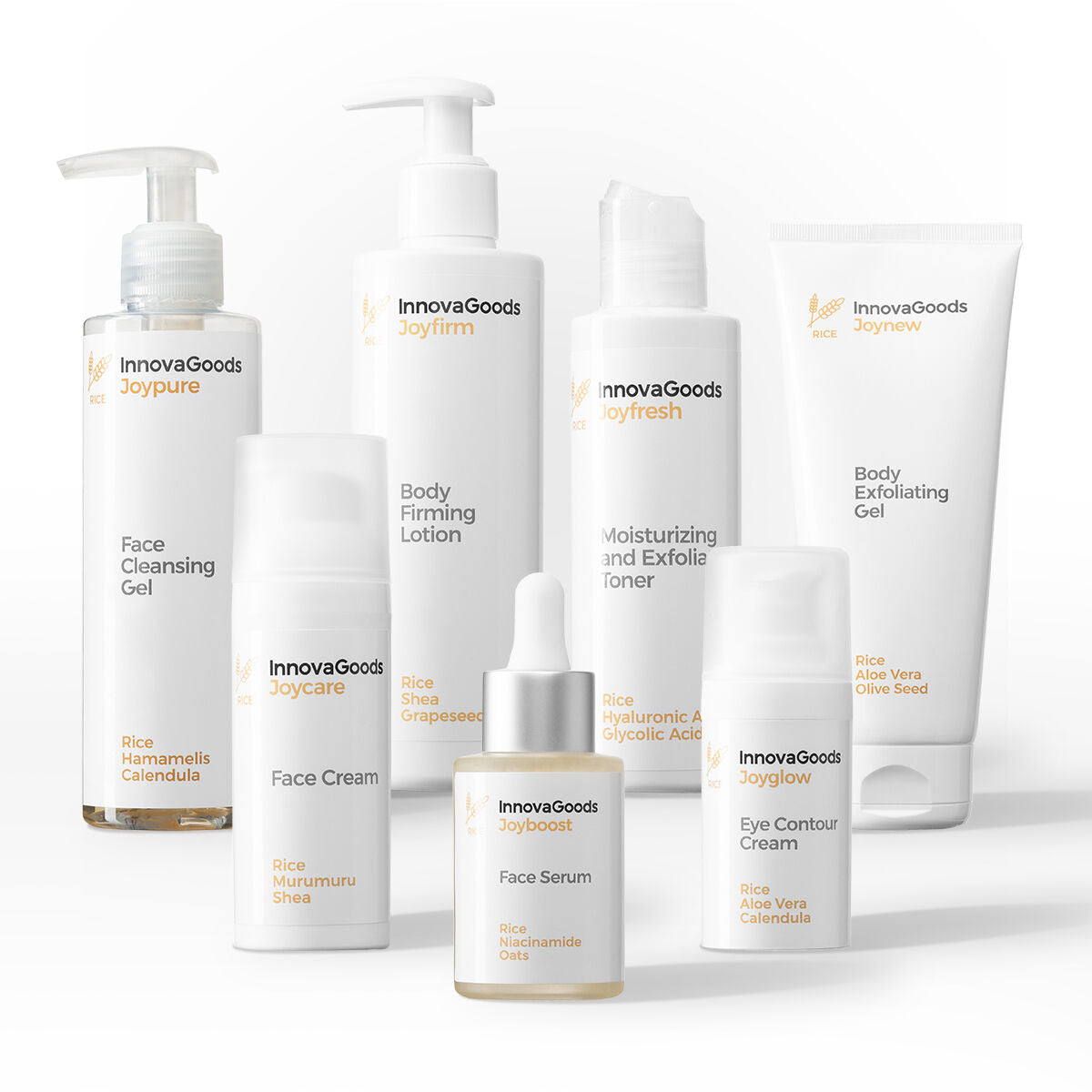 Kasvojen & vartalon rutiinipaketti riisi, vegaaninen 7-os., päivittäiseen hoitoon