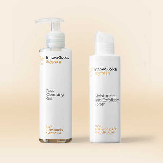 Kasvojen puhdistussetti riisi, puhdistusgeeli 200 ml & kuoriva kasvovesi 150 ml