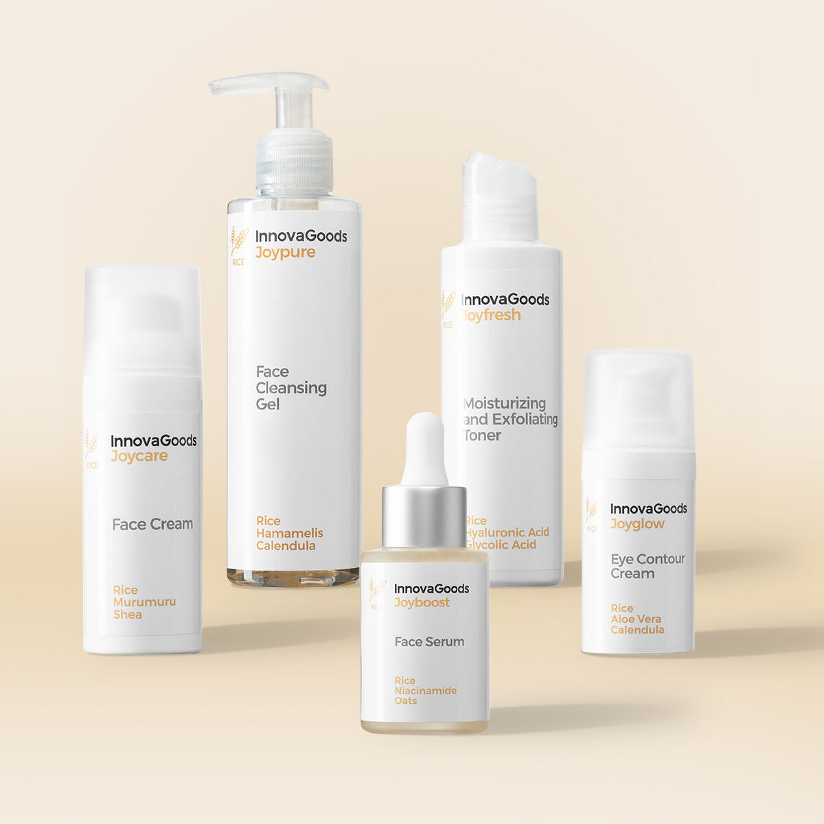 Kasvojenhoitosetti vegaaninen, 5-osainen - seerumi 30 ml, kasvovoide 50 ml