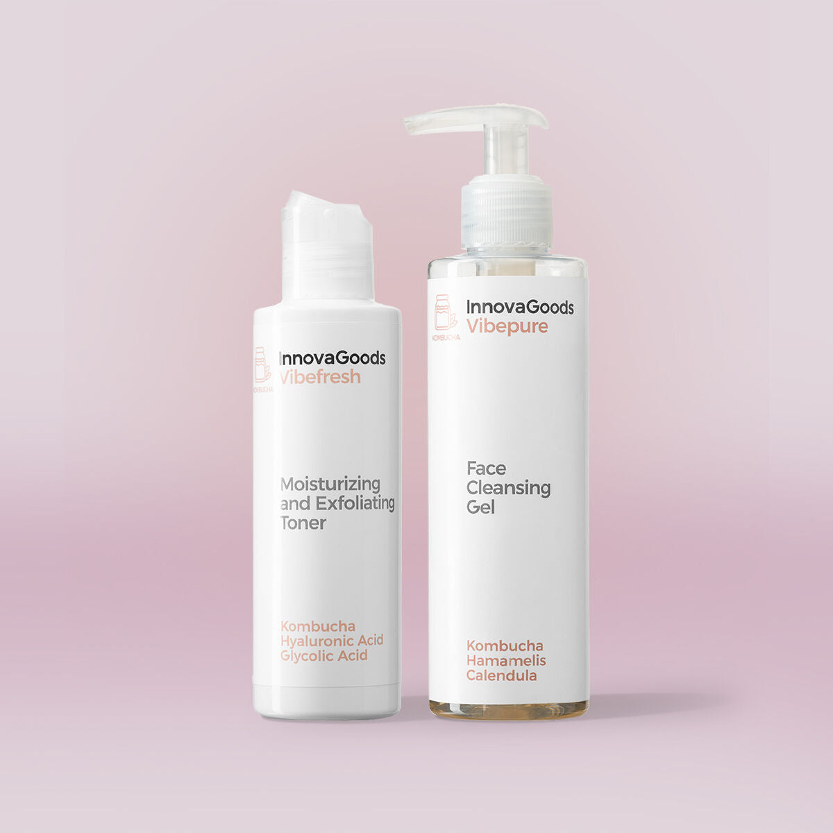 Kasvojenpuhdistus duo kombucha, vegaaninen puhdistusgeeli 200 ml + tonic 150 ml