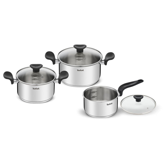 Kattilasetti 3-osainen ruostumaton teräs, lasikannet & mitta-asteikko, Tefal