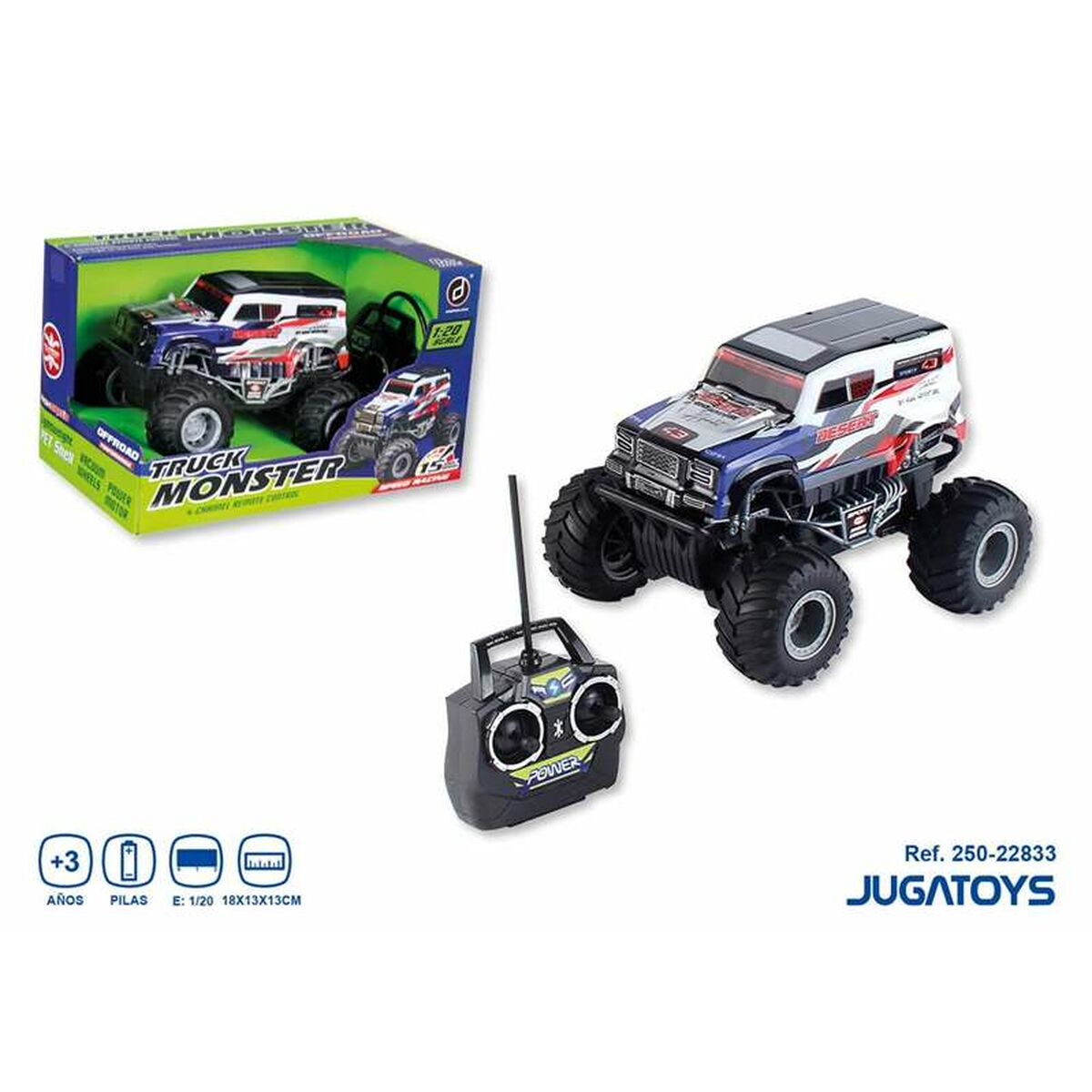 Kauko-ohjattava auto monster truck 1:20, isot renkaat, lapsille 18×13×13 cm