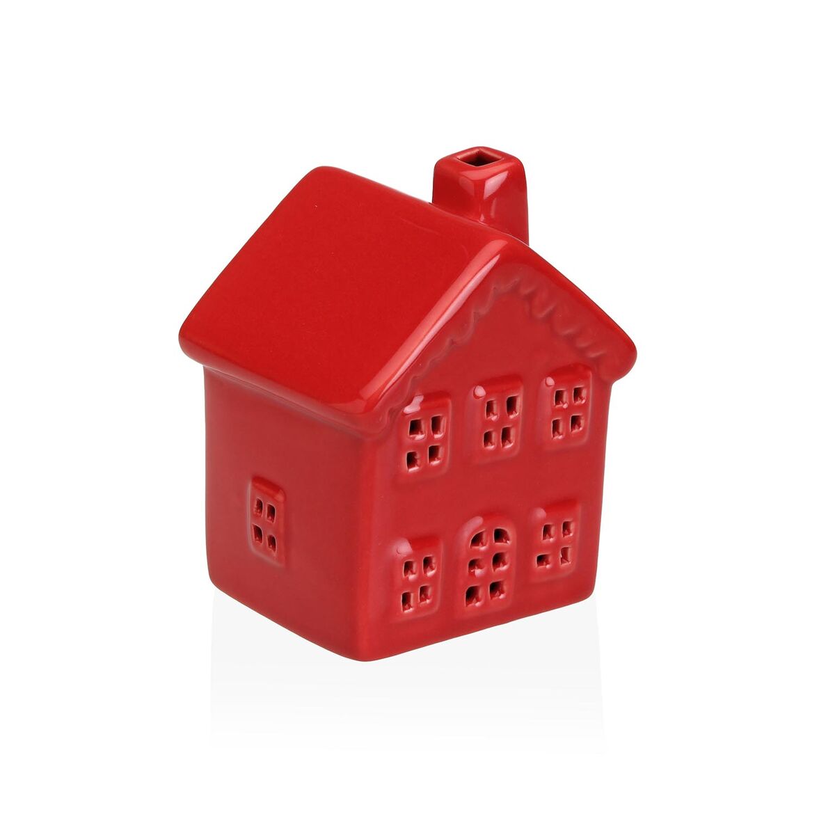 Keraaminen koristehahmo, led-valo, punainen talo 5,8 x 8 x 6,7 cm sisustukseen