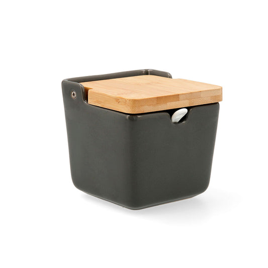 Sokeriastia keraaminen bambukannella, harmaa 10 x 10 x 11 cm pieni keittiöön