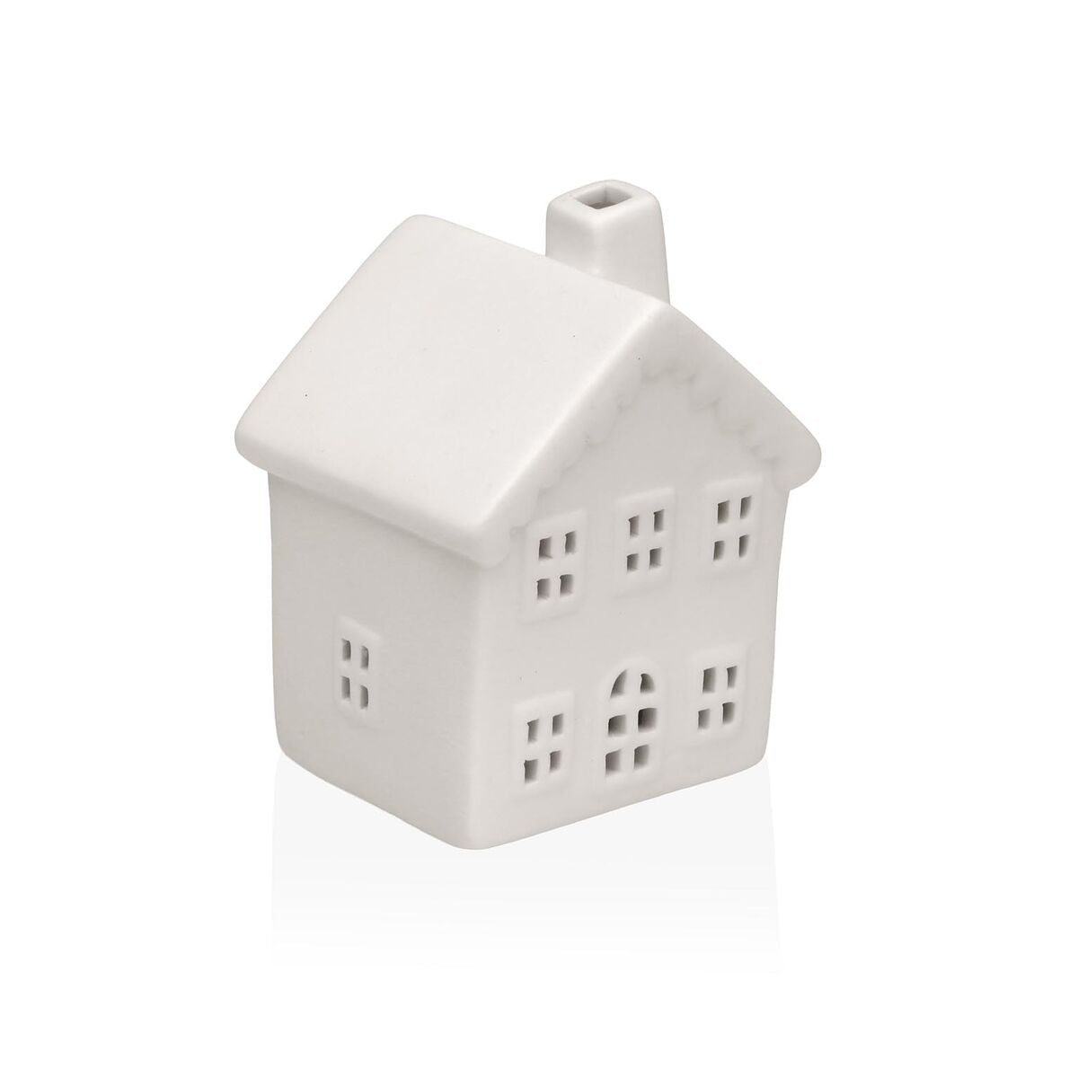 Koristehahmo keraaminen talo, LED-valo, valkoinen pöytäkoriste 5,8×8×6,7 cm