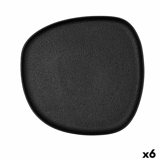Keraamiset neliölautaset musta, 6 osaa, 26,3×25,5×2,4 cm, fossiilitekstuuri