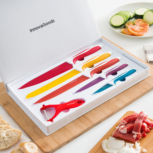 Keramiikkapinnoitettu 6-osainen veitsisetti ja kuorija, liukumaton kahva - lahja
