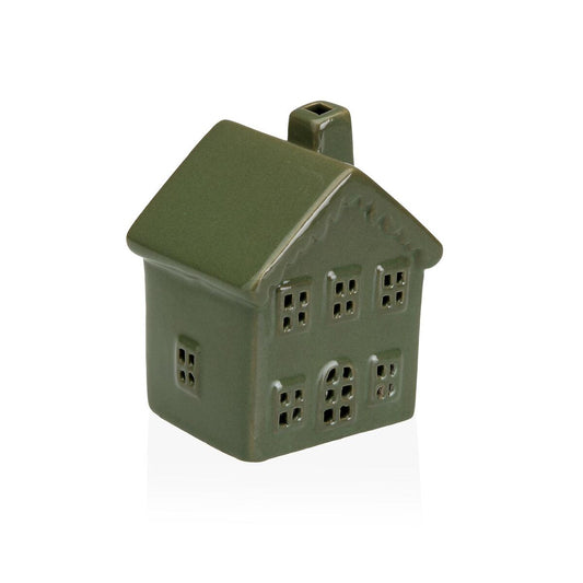 Keramiikkatalo LED-valolla, vihreä 5,8×8×6,7 cm - pöytäkoriste
