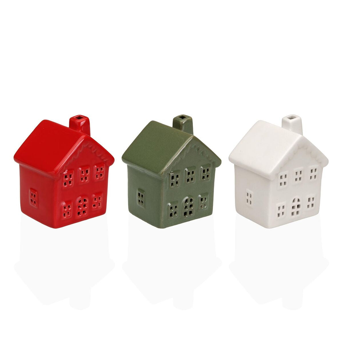 Keramiikkatalo LED-valolla, vihreä 5,8×8×6,7 cm - pöytäkoriste