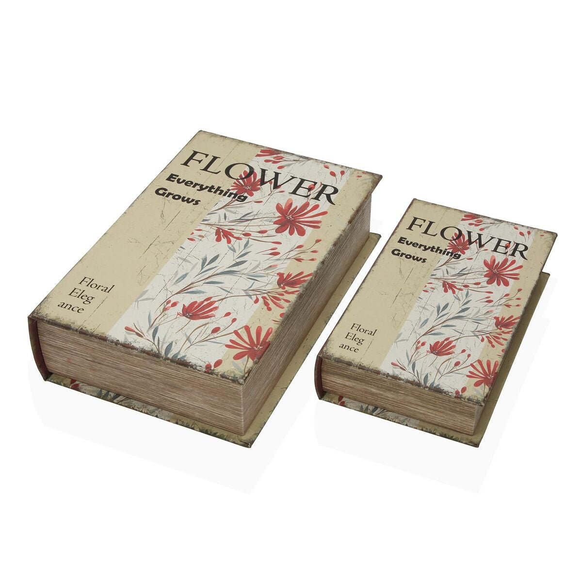 Kirjanmuotoinen säilytysrasia, kukkakuosi 2 kpl, MDF & kangas, 7×27×18 cm