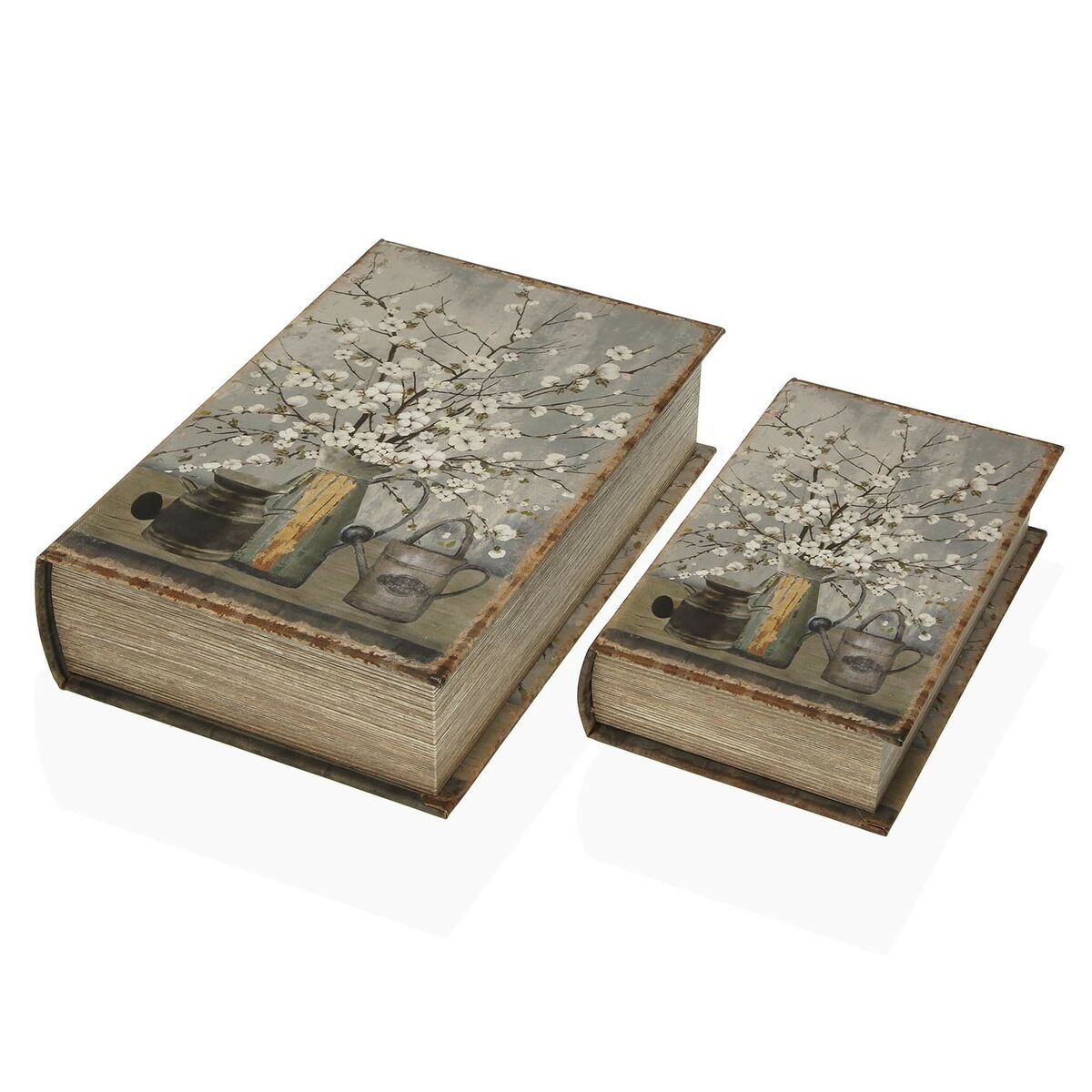 Kirjarasia kukkakuvio, kangas & MDF 7 x 27 x 18 cm, 2 kpl - sisustukseen