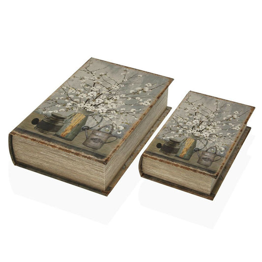 Kirjarasia kukkakuvio, kangas & MDF 7 x 27 x 18 cm, 2 kpl - sisustukseen