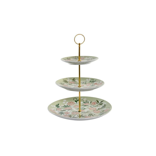 Hedelmäteline 3-tasoinen posliini-metallivarsi, vihreä beige perinteinen