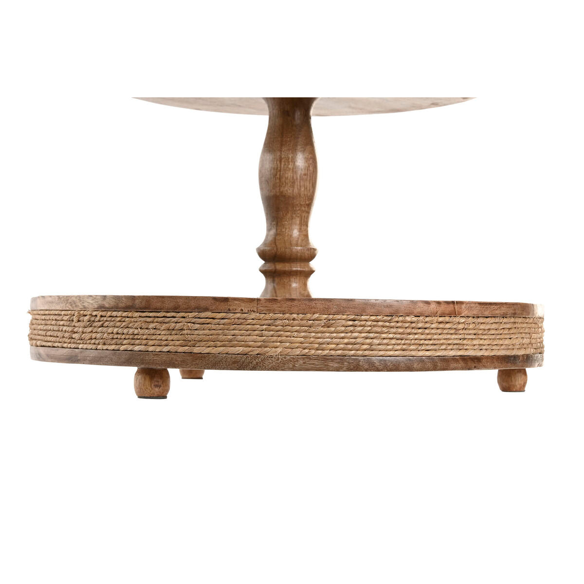 Kolmitasoinen tarjoiluvati mangopuusta 38x38x63 cm, ruskea köysi, keskipöydälle