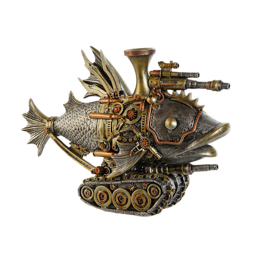 Koristefiguuri kala - steampunk, harmaa & monivärinen hartsi 31,5 x 9 x 22 cm