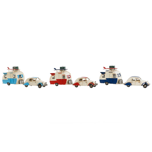 Koristehahmo 3 osaa, retroauto & vaunu, metalli, sekavärit, 32x8,5x13 cm
