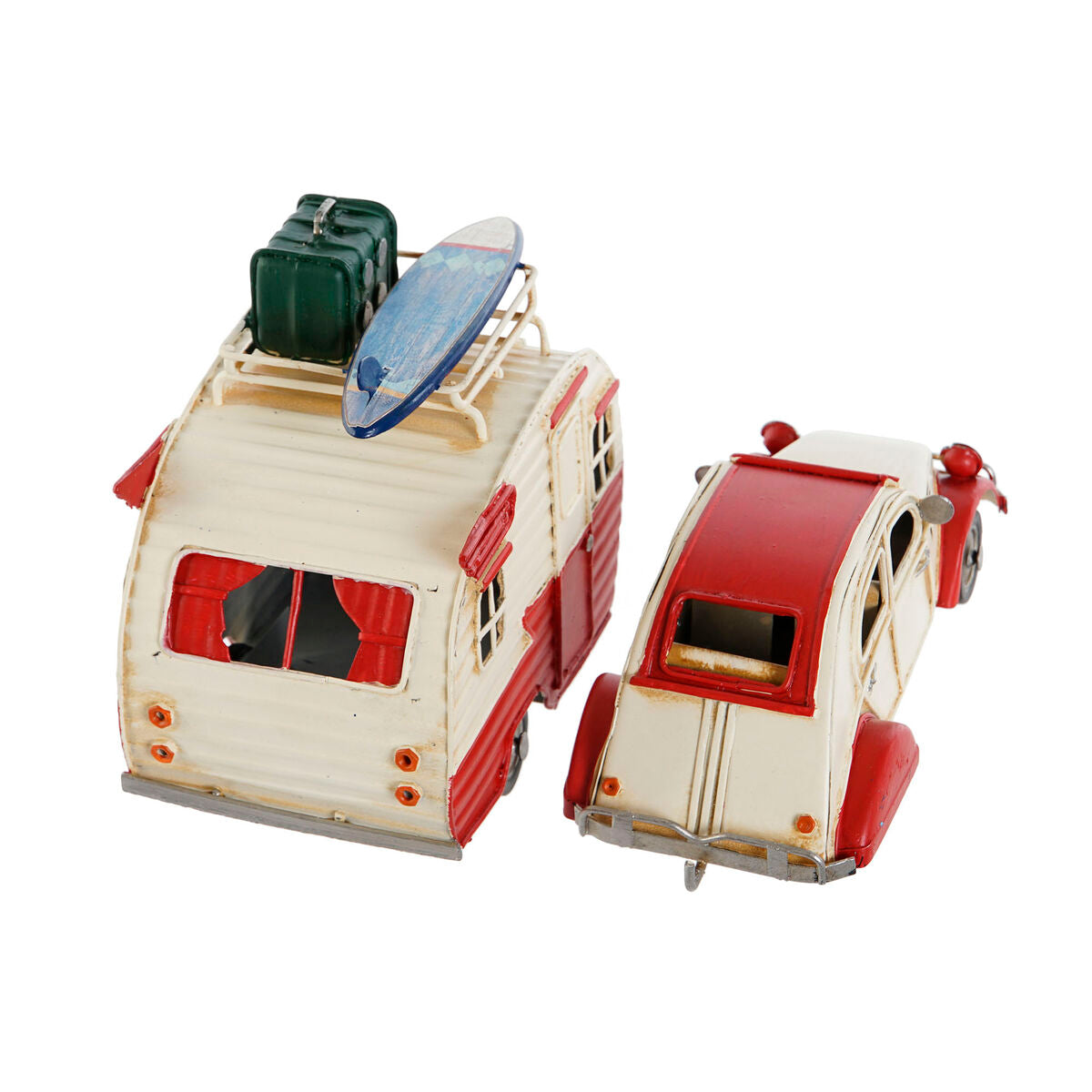 Koristehahmo 3 osaa, retroauto & vaunu, metalli, sekavärit, 32x8,5x13 cm