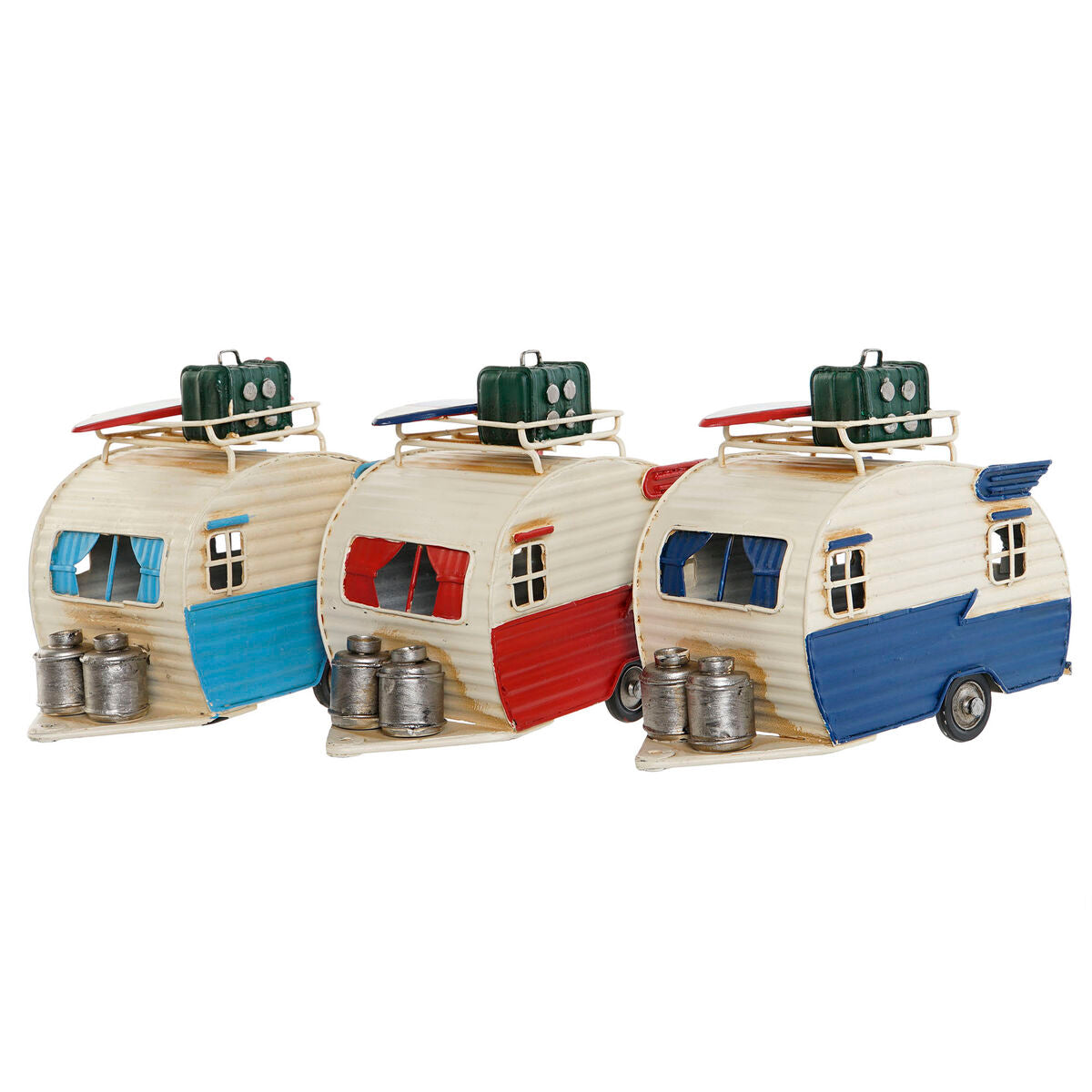 Koristehahmo 3 osaa, retroauto & vaunu, metalli, sekavärit, 32x8,5x13 cm