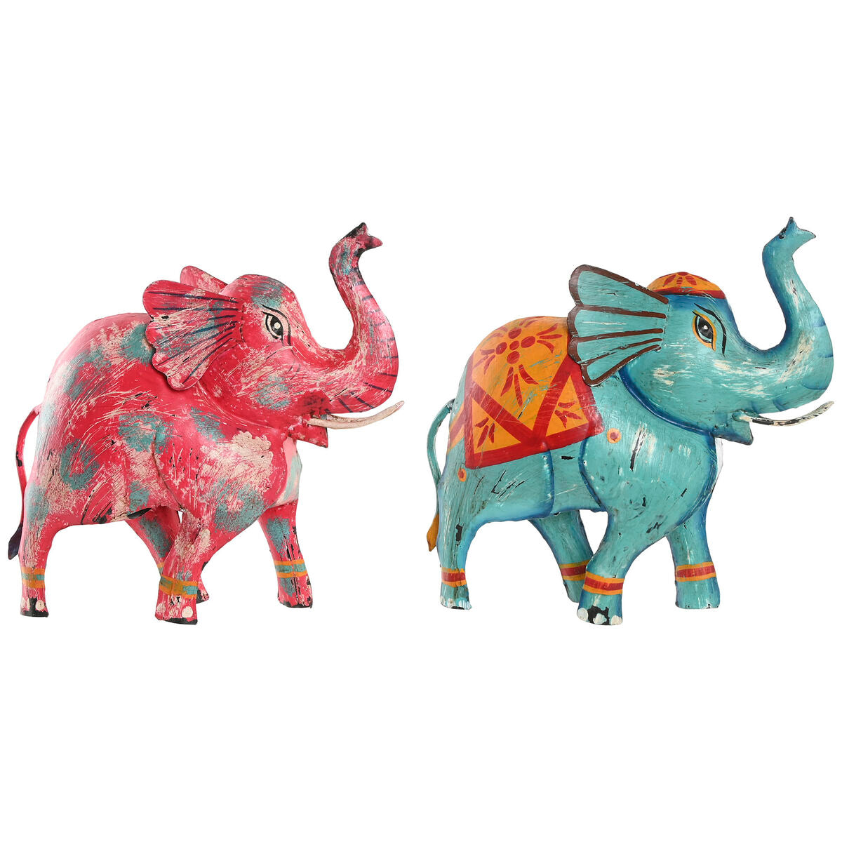 Koristehahmo elefantti 2 osaa, metallia, sininen & fuksia, 40 x 12 x 40 cm
