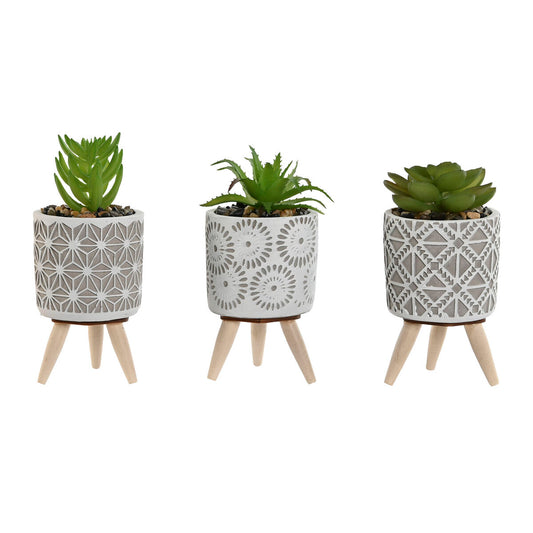 Koristekasvi 3 kpl, polyeteeni-sementtipotti 6,5×6,5×11 cm, puujaloilla, pöydälle