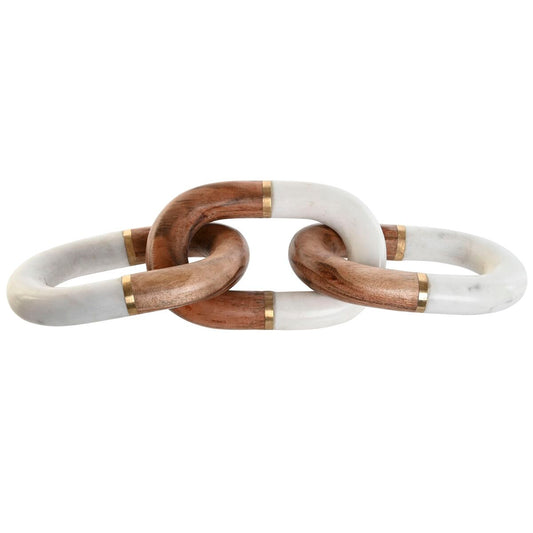 Koristeketju marmorilla & mangopuulla, valkoinen ja ruskea, 10 x 10 x 36 cm