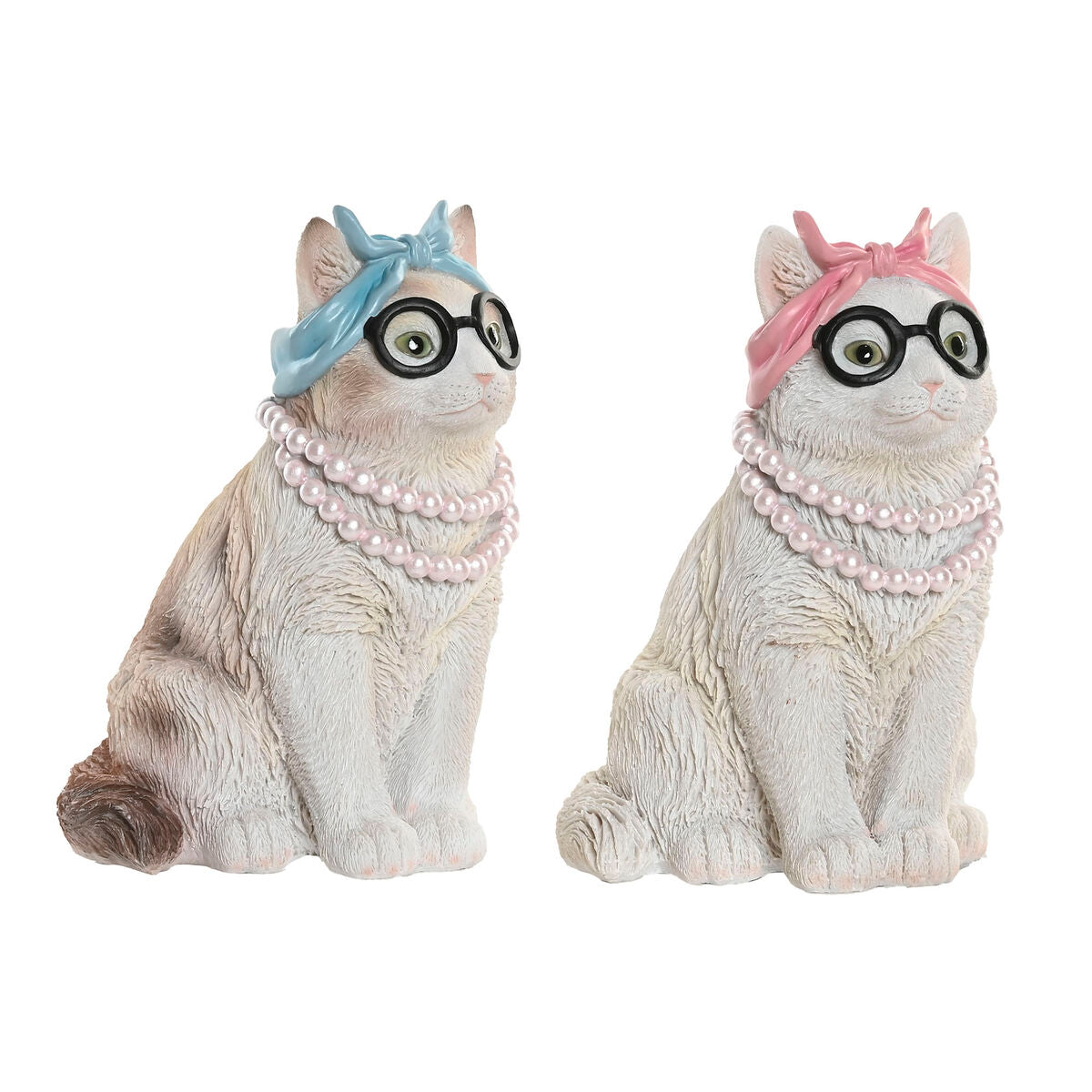 Koristekissa 2 kpl, resiini 13,5 x 13 x 19,5 cm, sininen & pinkki, sisustukseen