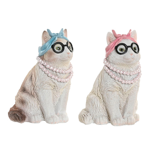 Koristekissa 2 kpl, resiini 13,5 x 13 x 19,5 cm, sininen & pinkki, sisustukseen