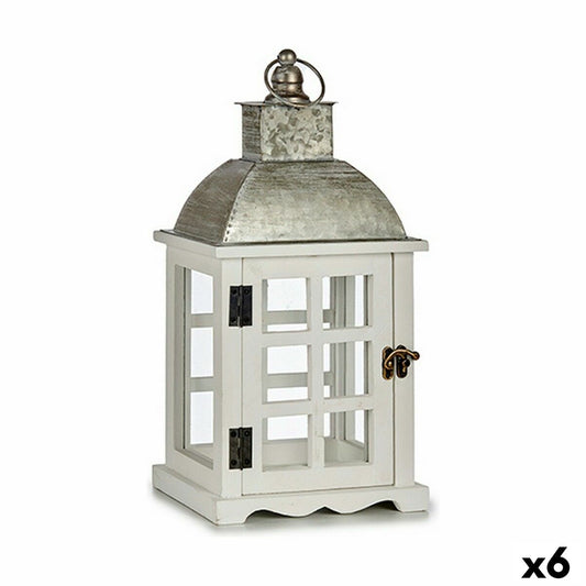 Koristelyhty 6 kpl, valkoinen puu & hopeinen metallikatto, 14×39,3×20 cm