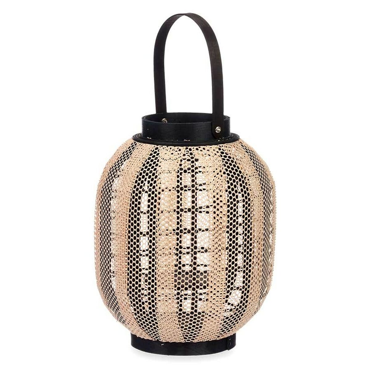 Lyhty puu & lasi, musta ja beige, kangas, kahvalla, 27 x 32 x 27 cm, sis. 2 kpl