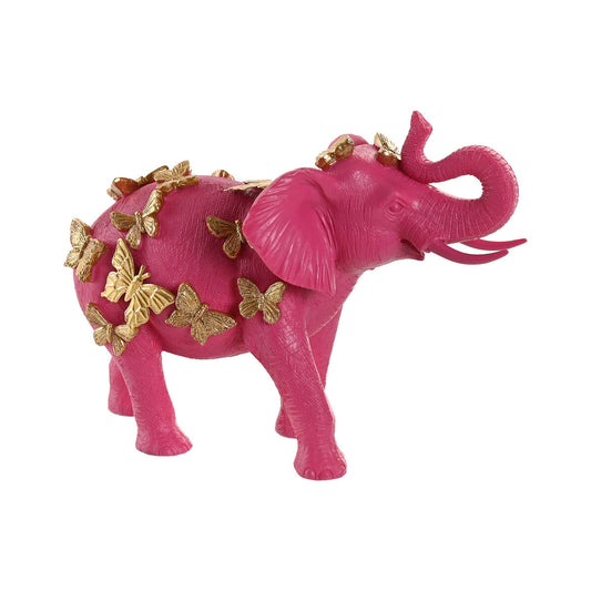 Koristehahmo norsu fuksia, kultaperhosilla, resiini 26 x 13,5 x 19 cm