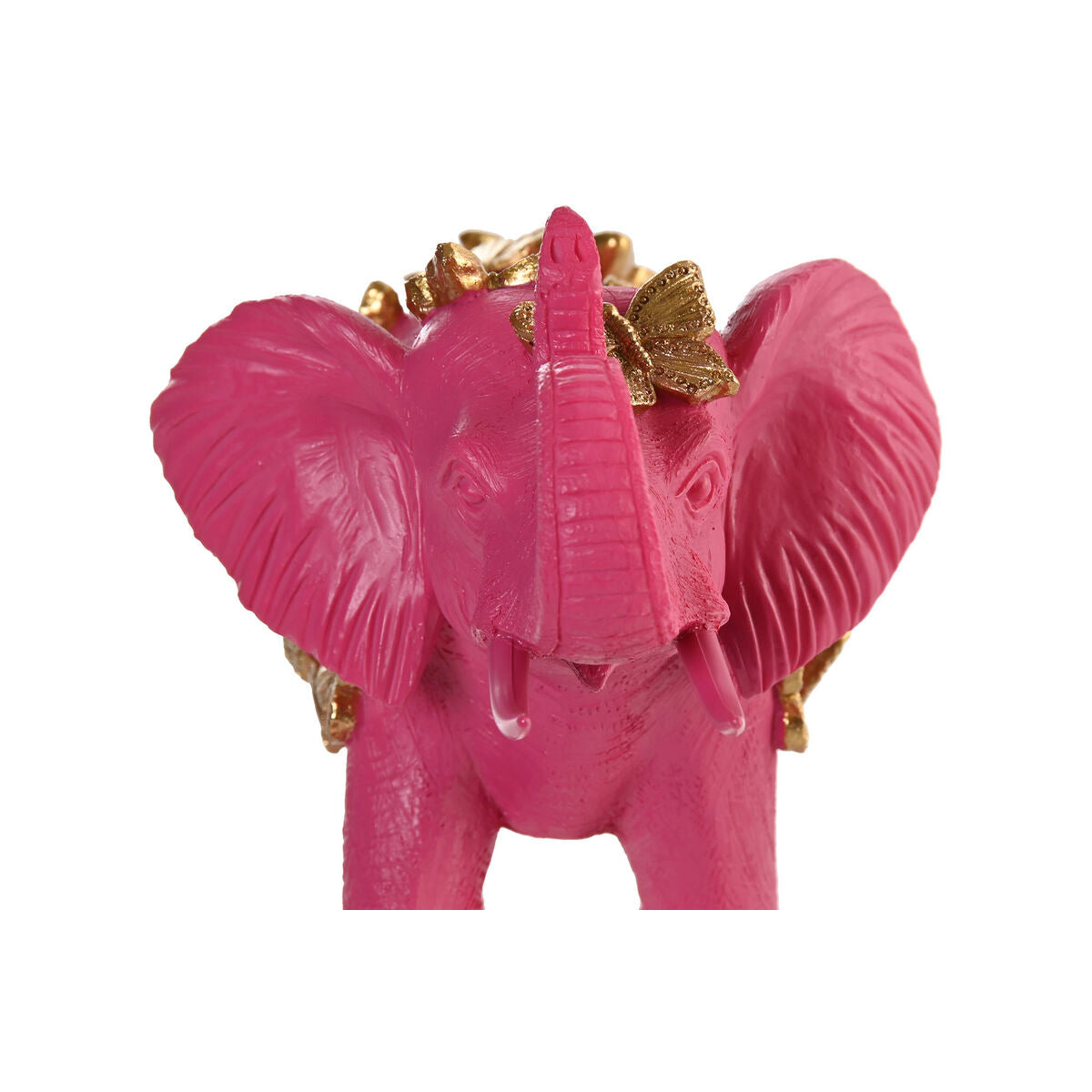 Koristehahmo norsu fuksia, kultaperhosilla, resiini 26 x 13,5 x 19 cm