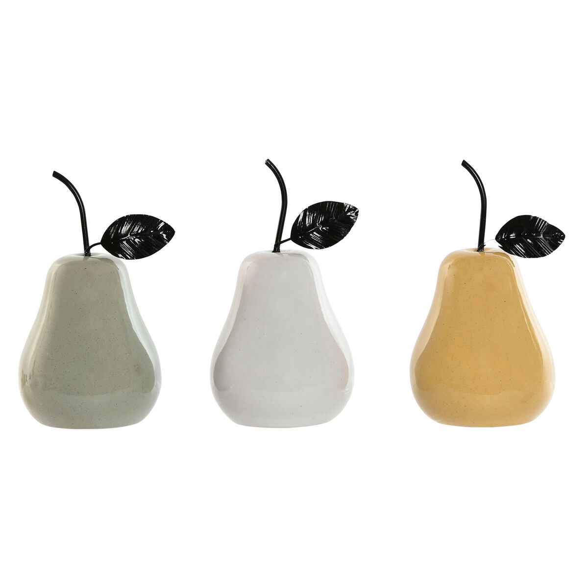 Koristepäärynät 3 kpl, posliini ja metalli, valk./vihreä/sinappi, 11×11×19 cm