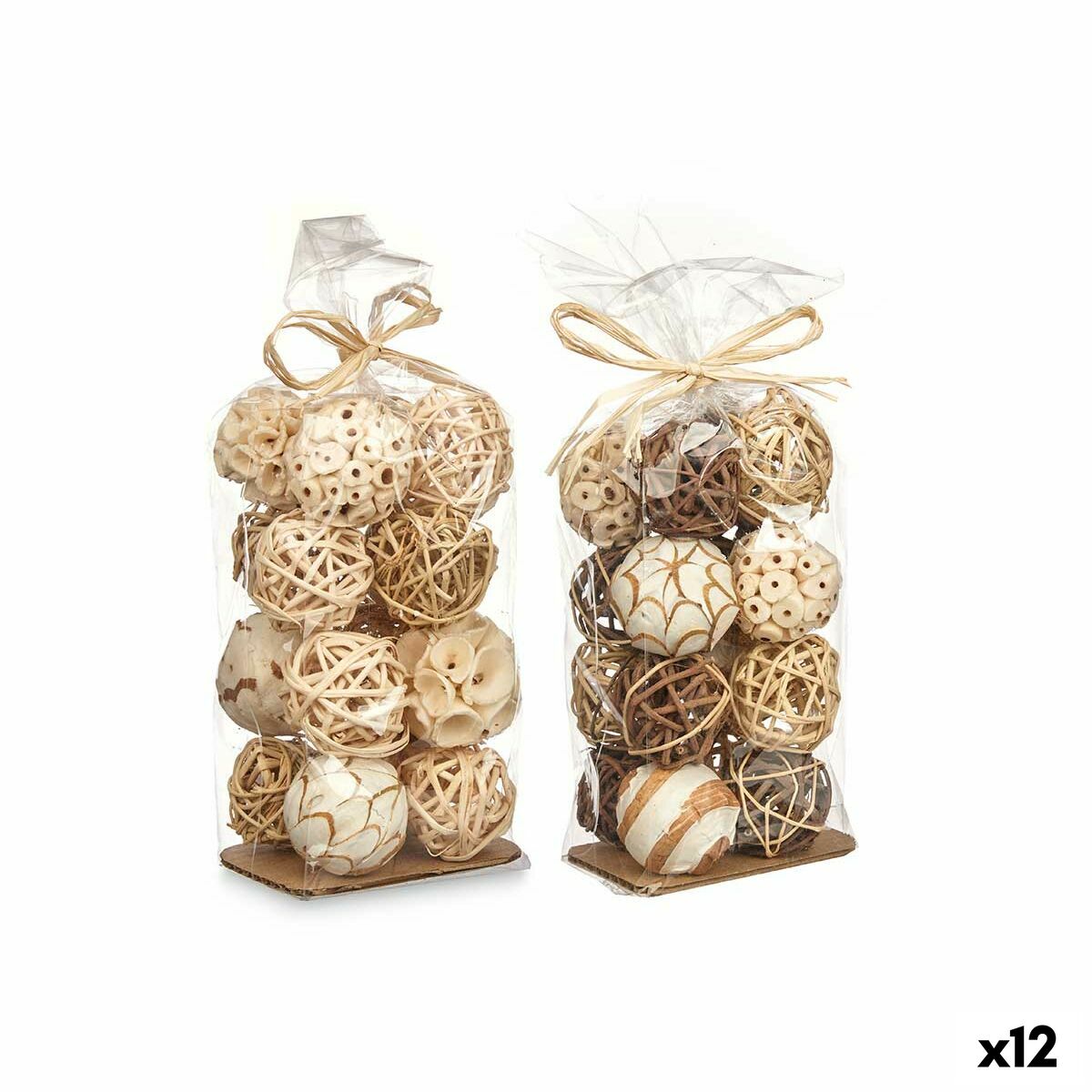 Koristepallot 12 kpl valkoinen & ruskea luonnonmateriaali 8-9 x 22-25 x 8 cm