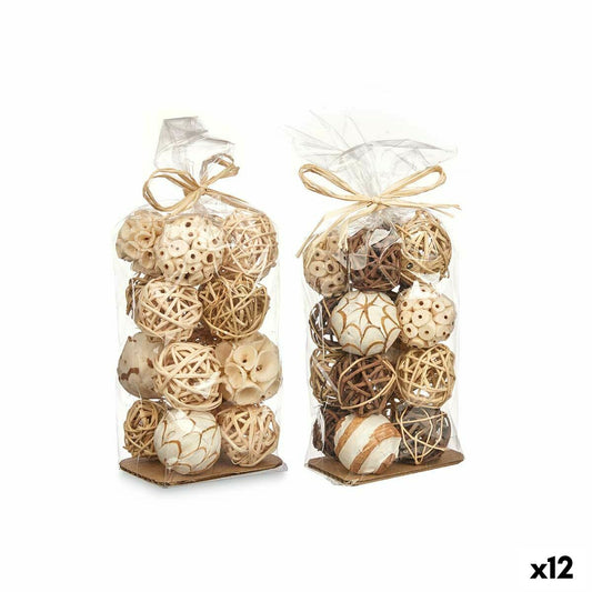 Koristepallot 12 kpl valkoinen & ruskea luonnonmateriaali 8-9 x 22-25 x 8 cm