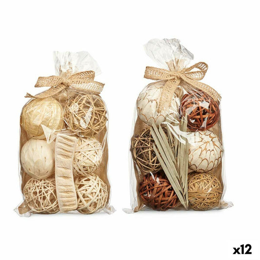Koristepallot 12 osaa, puu & kuitu, valkoinen & ruskea, 22 x 40 x 9 cm, sisustus