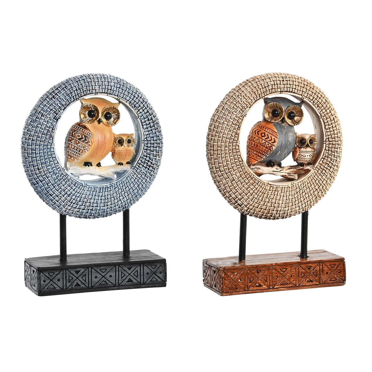 Koristepöllö 2 kpl boho pöytäkoriste beige & sininen metalli 16,5×6×25,5cm