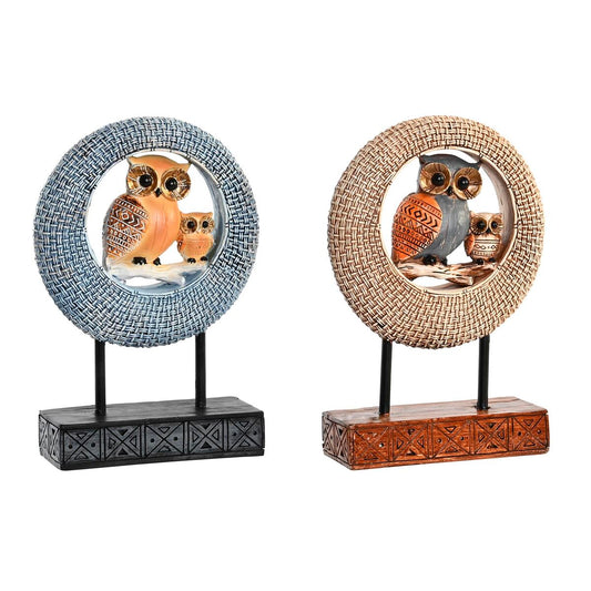 Koristepöllö 2 kpl boho pöytäkoriste beige & sininen metalli 16,5×6×25,5cm